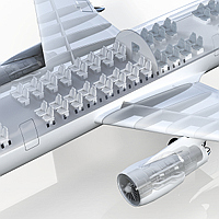 visuel 3d technique :  Illustration 3d d'un clat d'un avion de ligne.